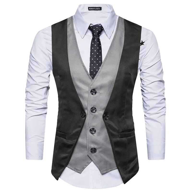 Ouma New Style Men Suit Waistcoat Cool Joint Mock Two-Piece Single Breasted Large Size Vest Men's