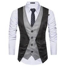 Ouma New Style Men Suit Waistcoat Cool Joint Mock Two-Piece Single Breasted Large Size Vest Men's