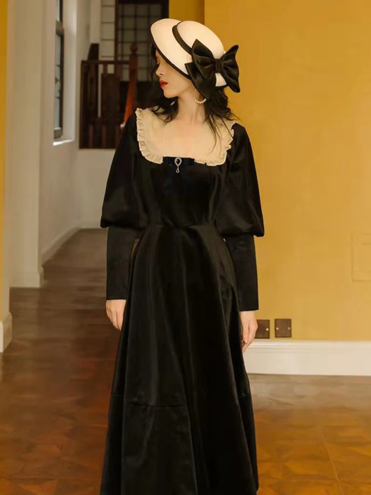 Новинка 2020 модная женская одежда винтажное платье до середины икры с v-образным