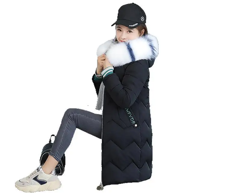 

Down Feather Cotton-padded Clothes Female Winter Korean-style Mid-length Slim Fit Large Fur Collar Cotton Coat Women's Thick War
