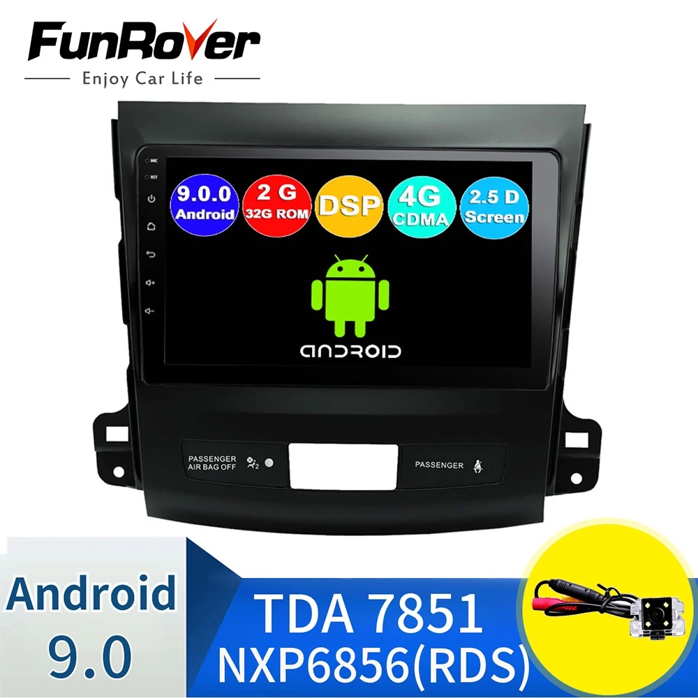 FUNROVER 2.5D+ ips android 9,0 автомобильный dvd gps мультимедийный плеер для Mitsubishi Outlander xl 4007 автомобильный навигатор радио аудио плеер