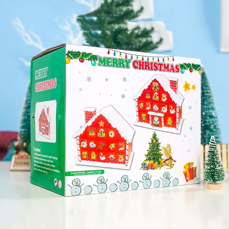 Christmas Wooden House Countdown Advent Calendar 24 Drawers Candy Gift Holder 94PC