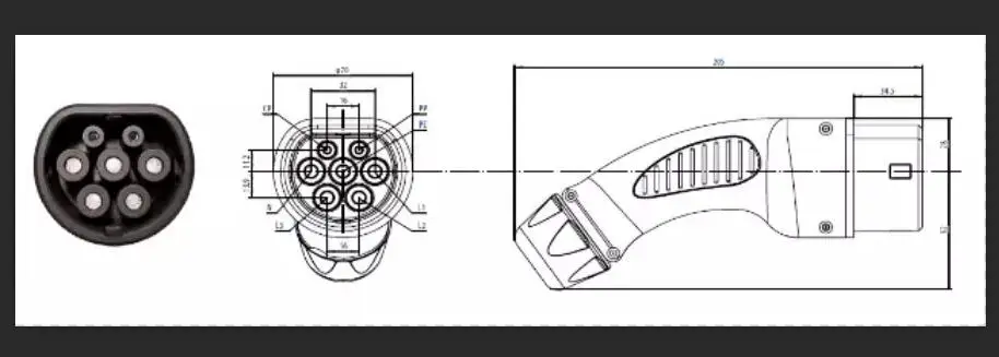 Зарядное устройство для электромобиля, автомобильный боковой адаптер EV, однофазный трехфазный адаптер 32Amp IEC 62169-2 type 2 Mennekes EV разъем