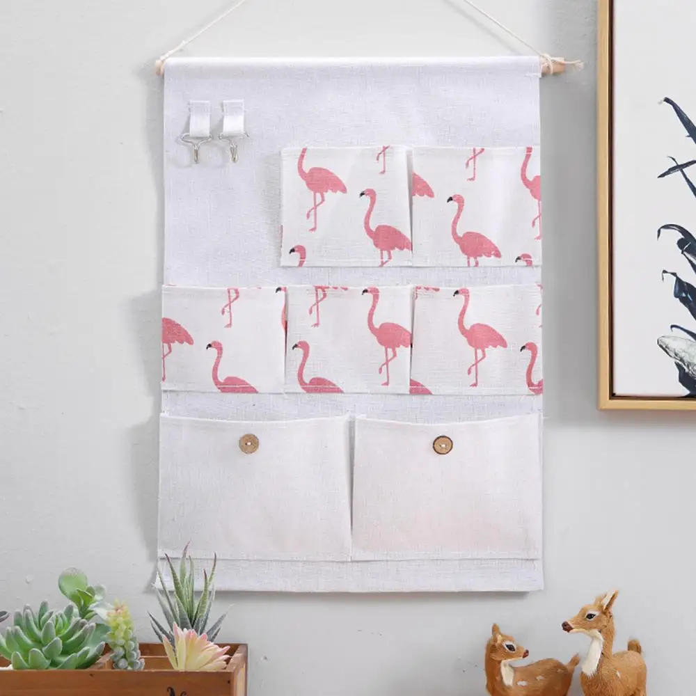 Red bird Настенный шкаф, подвесная сумка для хранения из хлопка и льна, 7 карманов, карман на дверь, спальня, домашний карман для хранения, домашний декор, подвесная сумка - Цвет: Red bird