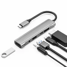 Station d'accueil Portable 5 en 1 4K60Hz 3.5mm, Microphone Audio, grand DP DisplayPort type c