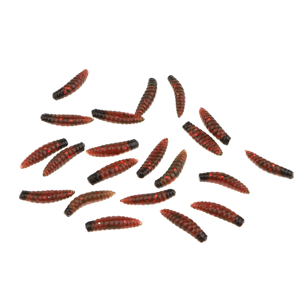 20pcs Soft Plastic Fishing Wax Worms Artificial Bee Moth Silicone Larva Wiggler Glow Maggot Grub Lure Baits Assorted Colors
