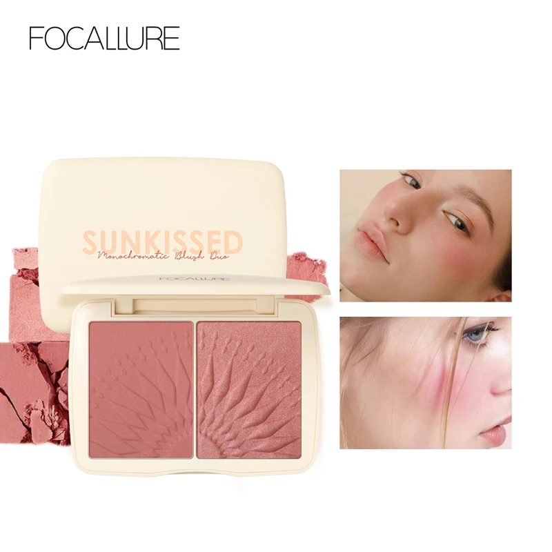 

FOCALLURE Matte Blush Powder Palette 2 Colors Face Brighten Bronzer Makeup Palette Smooth Pigmented Natural Blush Powders