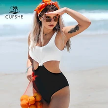 CUPSHE черный и белый завязанный Цельный купальник, сексуальный женский монокини с вырезами,, пляжный купальный костюм для девушек