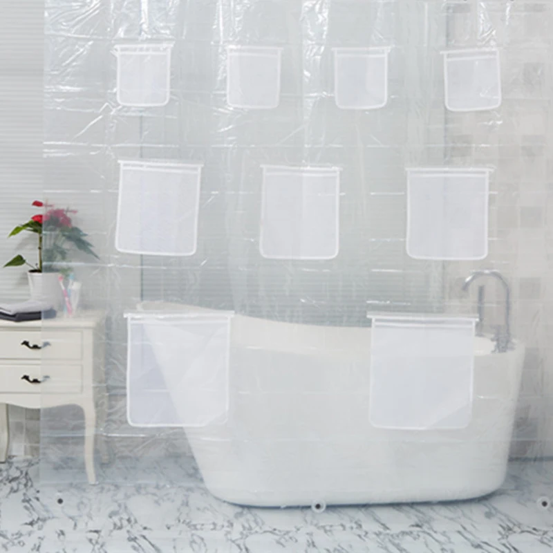 Водонепроницаемая тканевая занавеска для душа или вкладыш с 9 сетчатыми карманами, 180x180 см