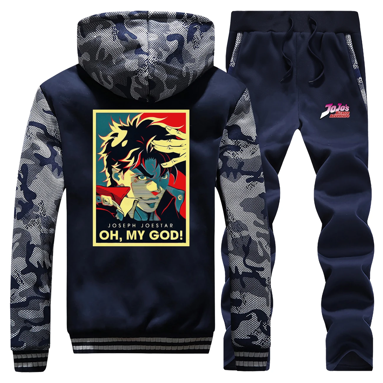 Зима, Joseph Joestar oh My God, толстовки, свитшоты, камуфляжные мужские пальто, толстый костюм, модные теплые куртки+ штаны, комплект из 2 предметов
