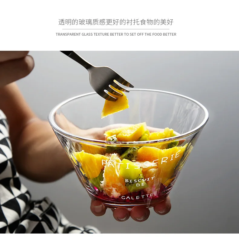 Creative Fruit Salad Bowl Household Dessert Bowl& Vegetable liao li wan Transparent Diamond Bowl Glassware Set Wholesale