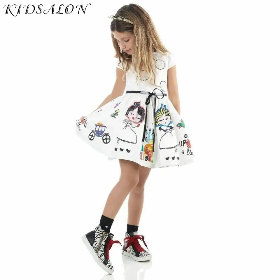 Girls Summer Dress Kids Clothes 2021 Brand Baby Girl with Sashes Robe Fille Character Princess Children Clothing | Детская одежда и