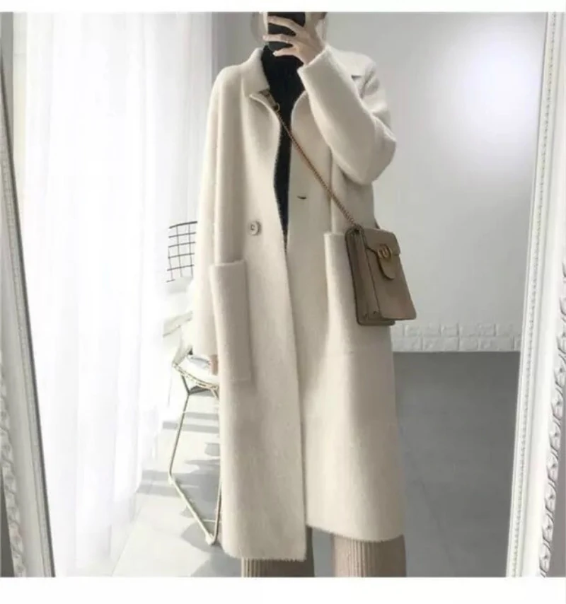 Autumn Winter Vintage Autumn Winter Women Vintage Long Cashmere Coat Loose Thick warm Medium Length Woolen Coat CA3317
