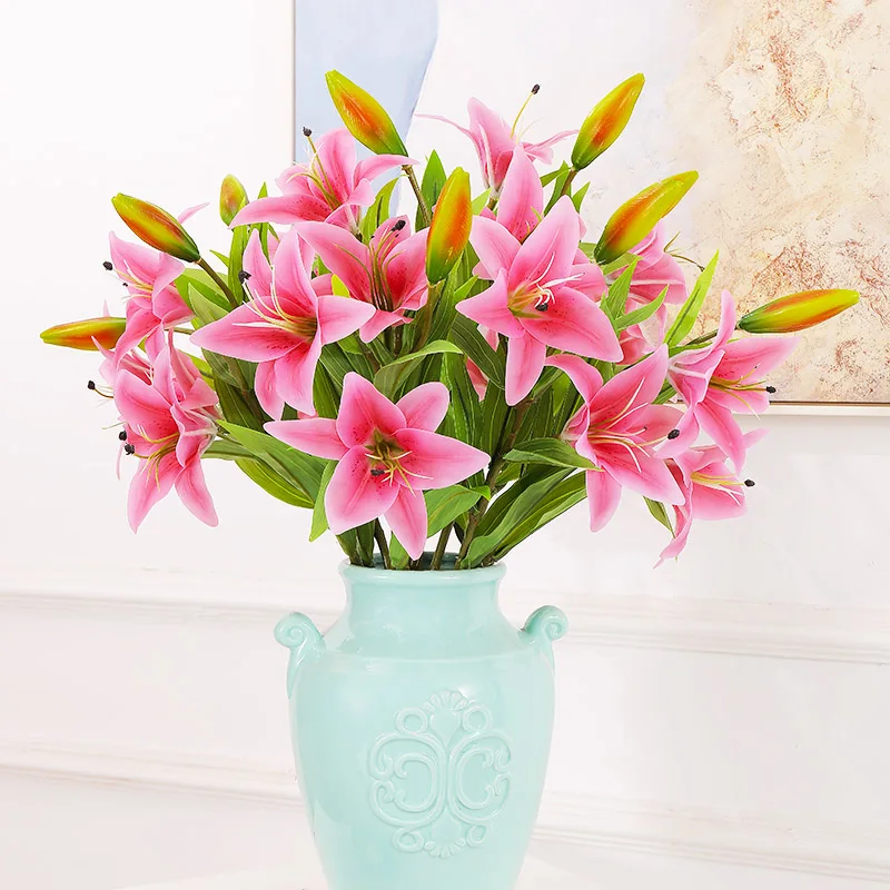 Artificial 3 heads 78cm Real Touch Lily Flowers Latex flowers for wedding bridal bouquets home hotel office decor | Дом и сад