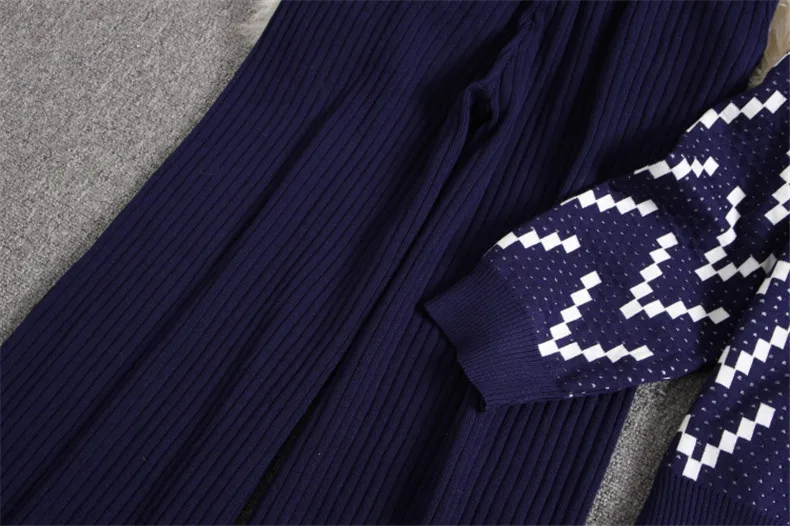 ALPHALMODA, Зимний пуловер с круглым вырезом, Свободный вязаный свитер+ широкие вязанные штаны, Женский Повседневный костюм из 2 предметов, черный и синий цвета