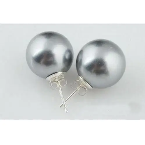 

New Arrival Favorite Pearl Gray Color Sea Shell Pearls Round Earrings S925 Sterling Silver Stud Fine Jewelry Nice Women Gift