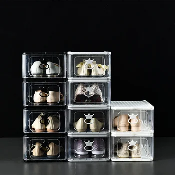 

5PCS Detachable Shoes Boxes Thicken Transparent Stackable Plastic Shoes Storage Container Dustproof Shoes Organizer for Home Bed