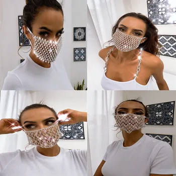

2020 Shiny Sexy Rhinestone Pearl Face Mask Decor For Women Girl Bling Elasticity Crystal Cover Jewelry Cosplay Party Show Gift