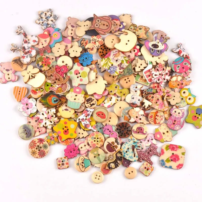 

100Pcs Multicolor Wooden Buttons Jewelry Buckle Handicraft Needlework Accessories Small Animal Modeling Clothing Buttons