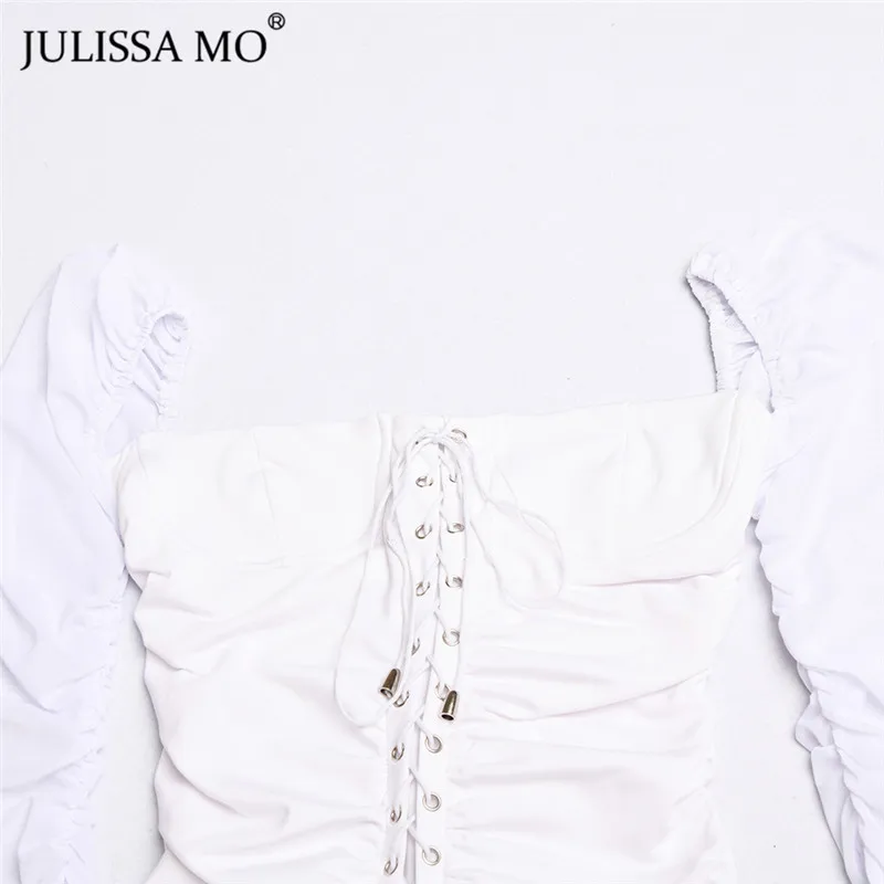 JULISSA MO White Mesh Ruched Autumn Dress Women Strapless Bodycon Sexy Party Dress Fashion Ruched Bandage Dresses Vestidos Short