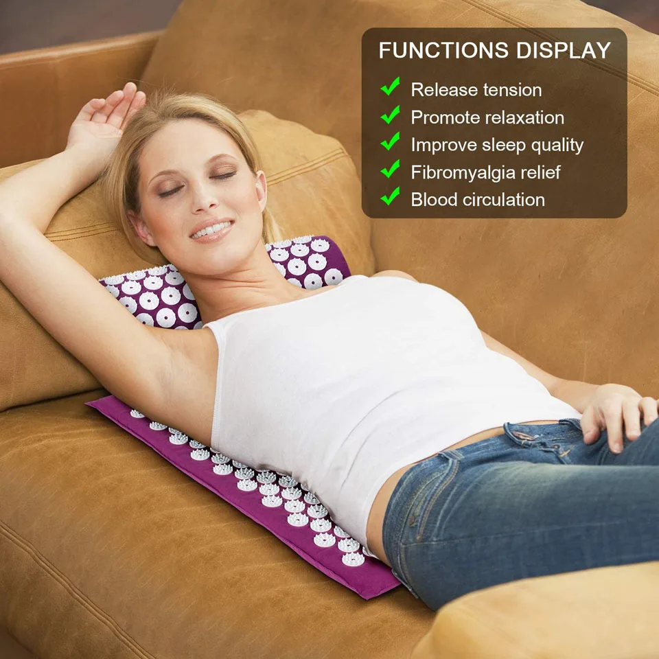 CoolFit Acupressure Mat Massage Mat and Pillow Set Yoga Acupuncture Cushions Applicator kuznetsov Relieve Back, Neck
