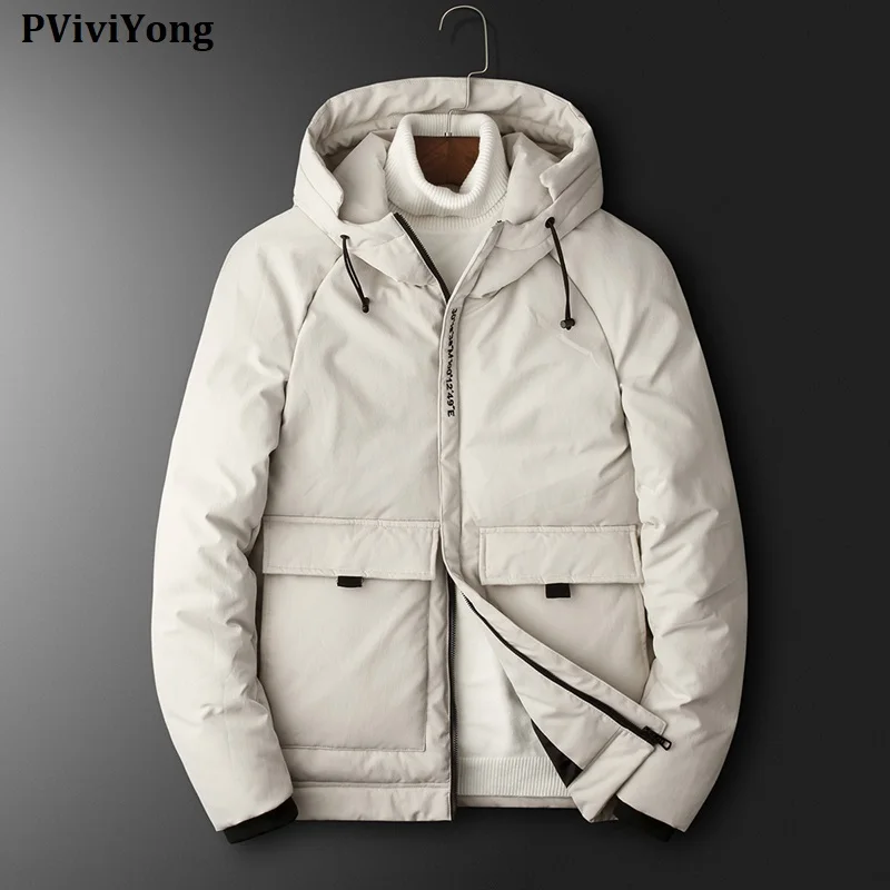 PViviYong, зимние модные куртки для мужчин, высокое качество, хлопок, короткое пальто, Мужская одежда, парка с капюшоном, M007 - Цвет: Хаки