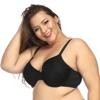

Women Plus Size Bra Seamless Underwire Thin Cup C D E F G H I J Simple Daily Brassiere for Big Chest Black Beige Super Large Cup