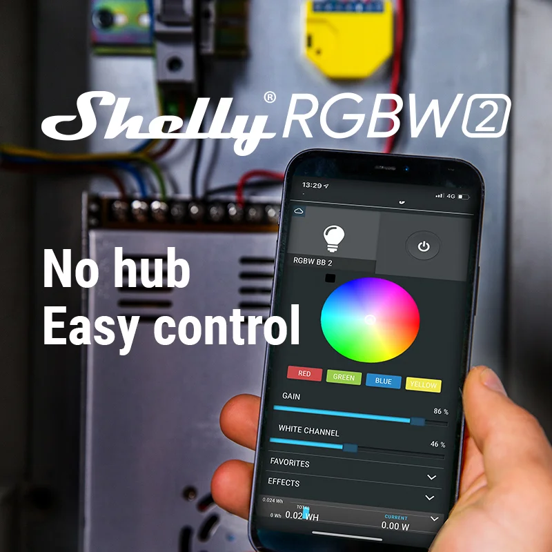 Shelly RGBW2 스마트 WiFi 작동 RGBW 컨트롤러는 최대 288W 결합 전력으로 모든 12v 24v 흰색 RGB RGBW Led 스트립을 지원합니다.