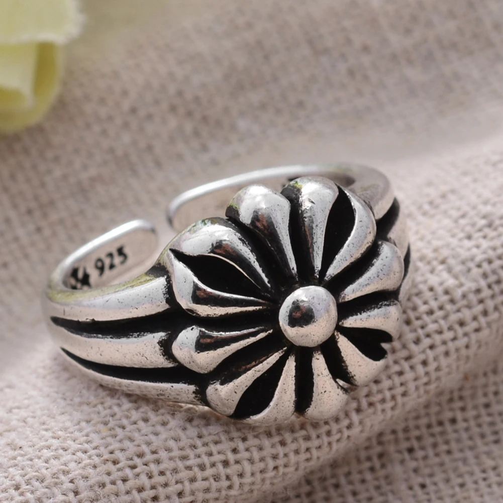 Sunflower Thai Silver Ladies Open Ring Women Birthday Gift silver ring silver rings
