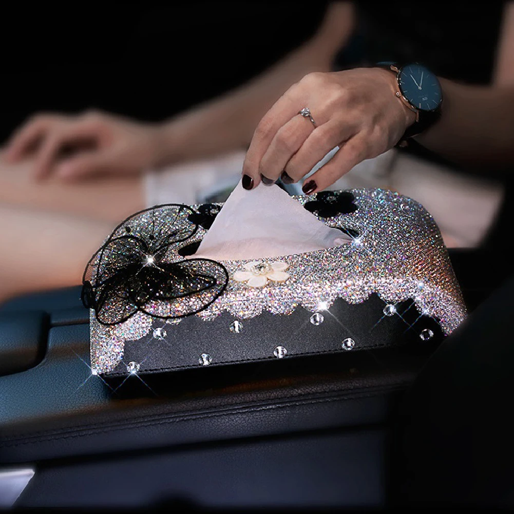 Роскошные Кристаллы Rhinstone Bling автомобильный чехол для салфеток модные домашние бумажные Чехлы для хранения полотенец для женщин и девочек