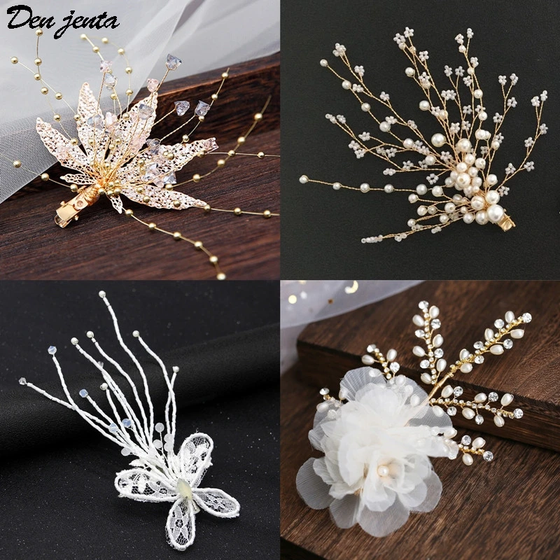 Hand-woven Wedding Accessories Hair Clip Princess Bride Jewelry Crystal Pearl Flower Headband Baroque Headdress |