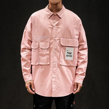 

Japanese Style Pink Oversize Patchwork Single Breasted Big Pocket Laple Tops Fashion Windbreaker Autumn Men Black Loose Jackets