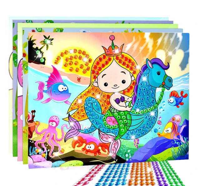 5Pcs DIY Craft Toys Button Stickers Pompom Stickers Diamond Stickers Painting Drawing Toys Handmand Craft Kit Children Toys ZXH 4