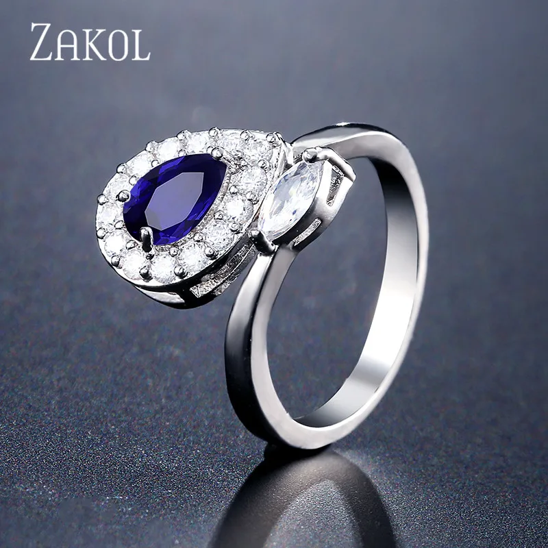 ZAKOL Stack Skinny Micro Pave CZ кубический цирконий Кольца для женщин модные обручальные свадебные вечерние ювелирные изделия подарок FSRP2129 - Цвет основного камня: Blue