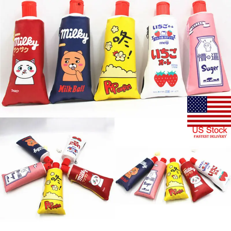 

Funny Cartoon Toothpaste Shape Pencil Case Big Capacity Pen Box Make Up Bag