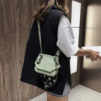 

Women Pu Leather Silk Scarf Solid Color Versatile Messenger Simple Retro Oval Shoulder Bag