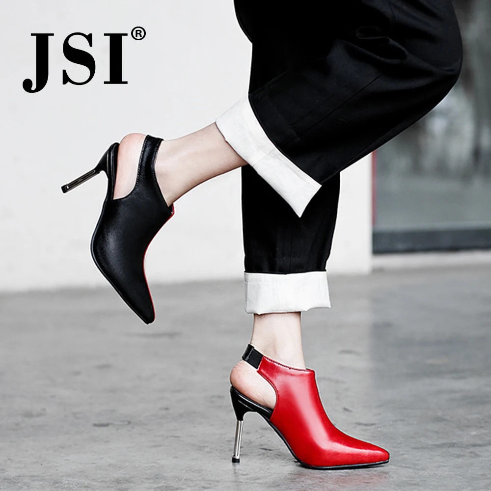 

JSI Shoes Women Ankle Wrap Pointed Toe Thin Heel Super High Heels Slip-On Mixed Colors Shallow Microfiber Sandals Women je56