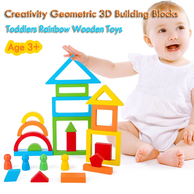 Children Montessori Wooden Toys Rainbow Building Blocks Balance Stacking Geometric 3D Puzzle Color Shape Educational Sensory Toy 2