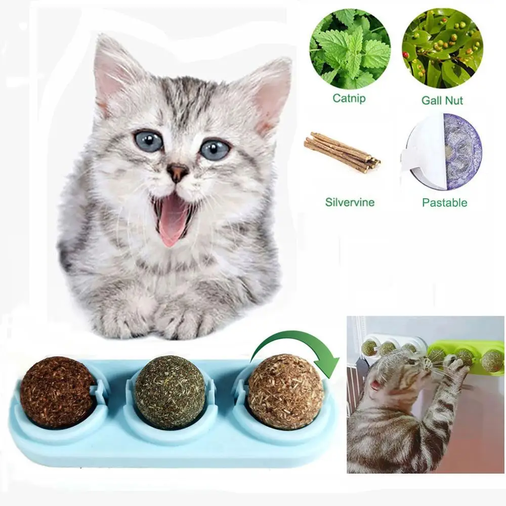 Забавные игрушки для кошек Catnip вращающийся кошачий мяч кошка здоровое угощение игрушка чистые зубы мольный мотив игрушка - Цвет: Синий