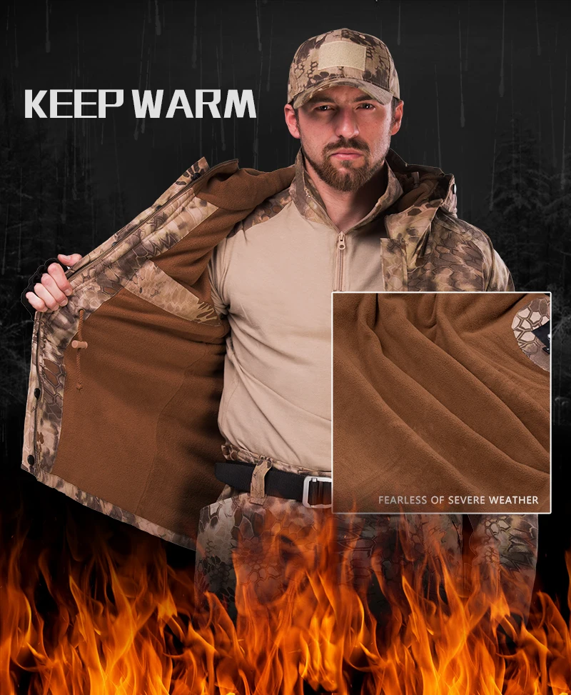 HAN WILD gear камуфляжная тактическая куртка мужская водонепроницаемая теплая Толстая флисовая подкладка ветровка с капюшоном армейская военная куртка зимняя