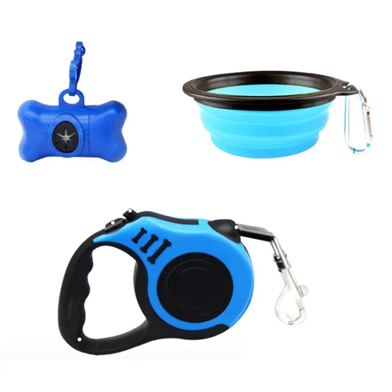 

5M Durable Pet Automatic Retractable Leash Picking Toilet Folding Bowl Set