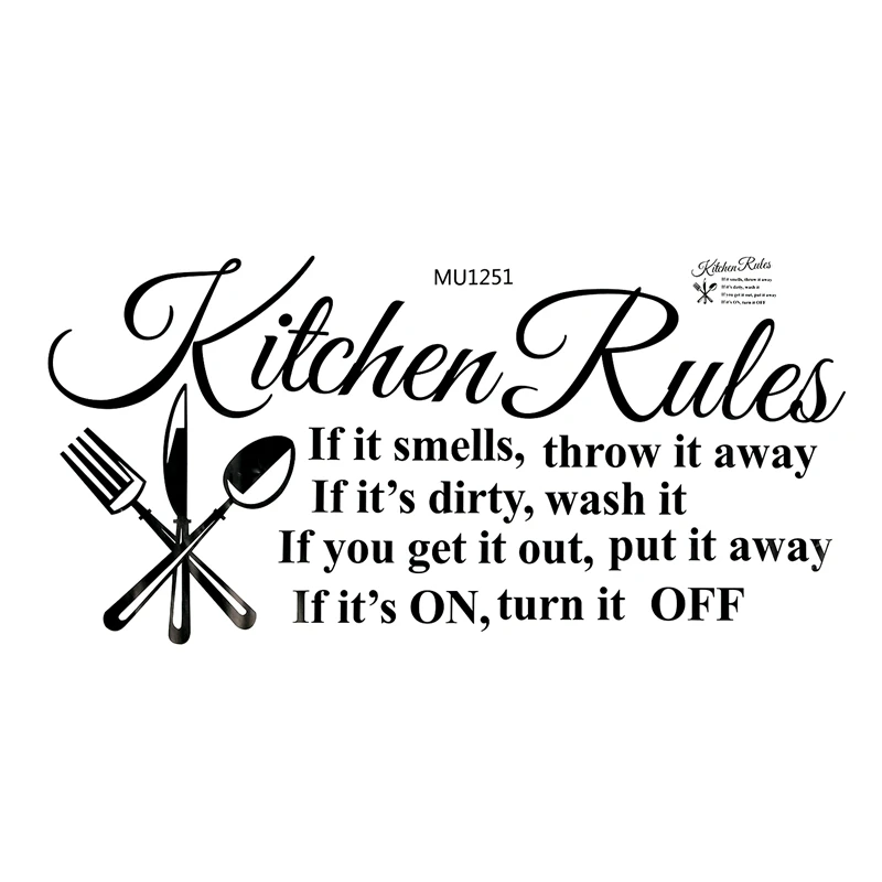Kitchen Rules Restaurant Wall Sticker Decal Mural DIY Home Decor Art Quote Black | Дом и сад