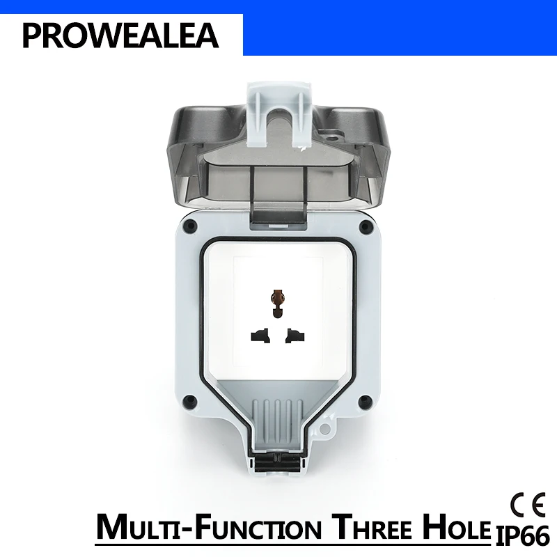 

Weatherproof Socket IP66 Waterproof Socket Outdoor Wall Power Socket Multi-fonction 3 Hole Standard Electrical Outlet Grounded