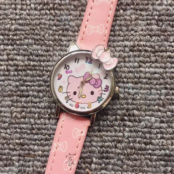 

hello Kitty Lovely Children Watch Leather Belt Watch Cute KT Cat Cartoon Girl Watch kid Watch gift for girl