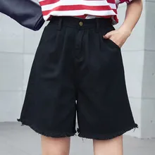 Женские джинсовые шорты с высокой талией размера плюс, женские летние шорты средней длины с кисточками