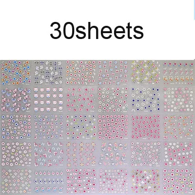 30pcs 24 шт. светящиеся флуоресцентные 3D наклейки для ногтей цветок Звезда мультфильм декоративные наклейки, Переводные 3D наклейки для ногтей - Цвет: 30pcs
