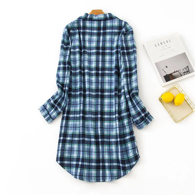 New European Large Size Long Night Pyjamas Long-sleeved Cotton Brushed Fabric Nightgown Women Sleepwear Home Sleeping Dress