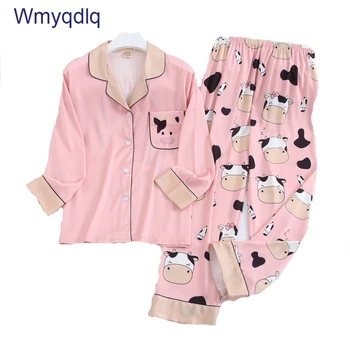 

Wmyqdlq Pyjamas Autumn New Style Silk Ladies Pyjama Long-Sleeved Trousers Home Service Two-Piece Suit Female Female Pajamas Set
