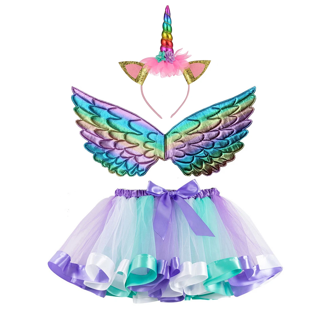 Детская праздничная одежда принцессы пони; праздничный костюм радуги; Набор для волос с крыльями; юбка-пачка с единорогом для девочек; Рождественская юбка-пачка