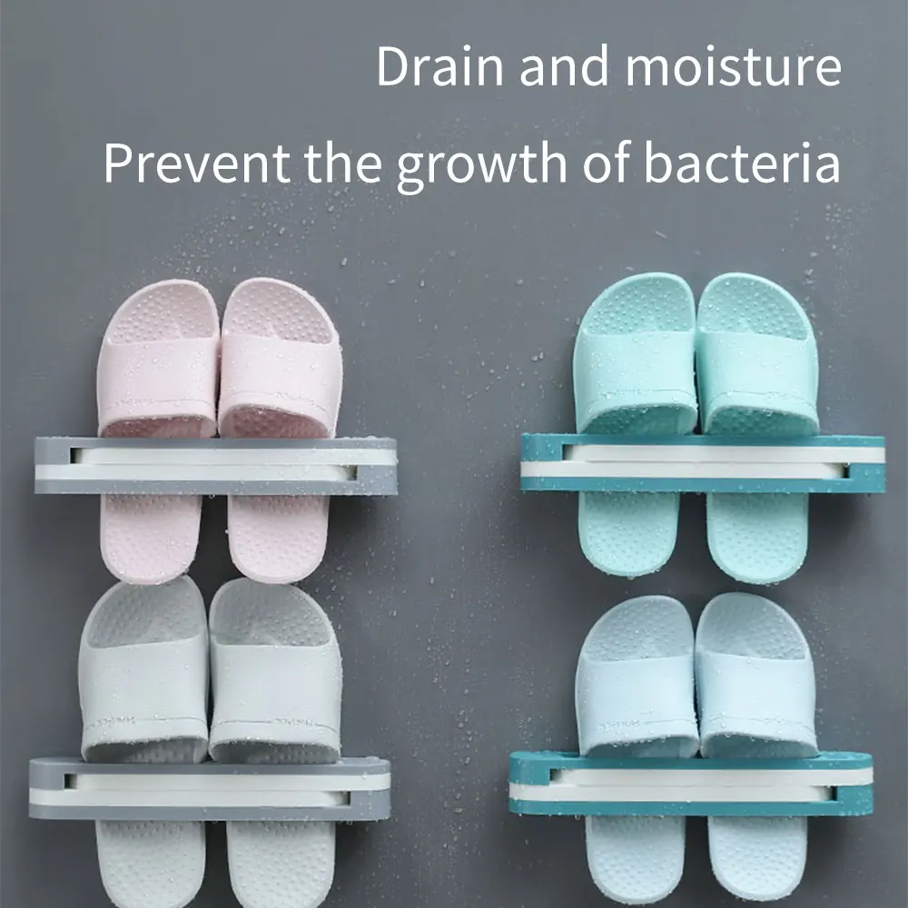 

Bathroom slippers storage rack wall hanging behind the toilet door, folding drain shoe rack, toilet free punching shoe rack